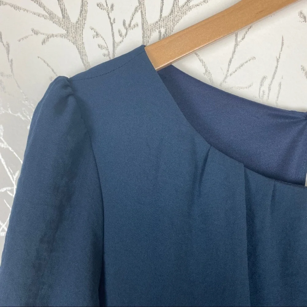 GABBY SKYE Navy Flutter Sleeve Fit & Flare Dress